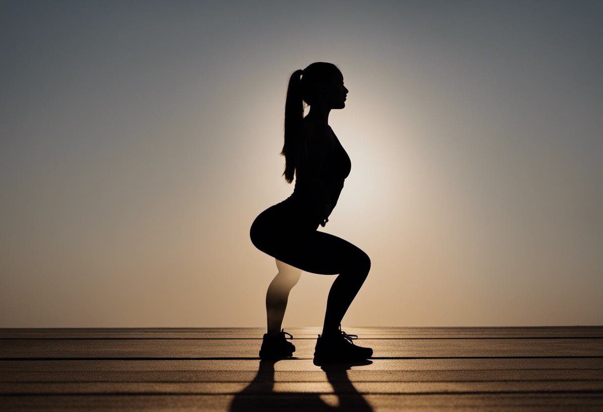 An image showing a silhouette of a person in two stages of a perfect squat - standing position and deepest squat position